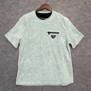 Prada Re-Nylon Jersey Terry Cloth Shirt Mens Medium Zip Pocket Crew Tee Italy